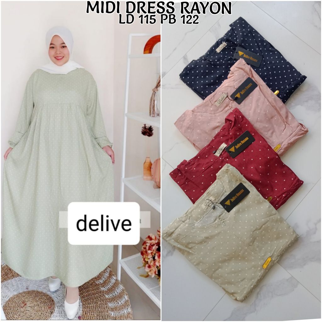 Midi Dress Rayon Motif polkadot//Midi dress rayon polka //Homey Dress rayon