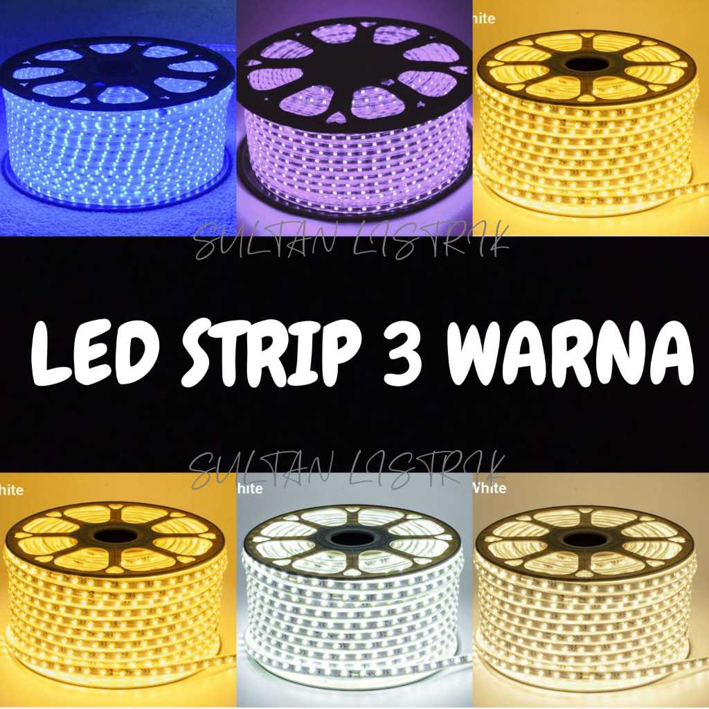 LAMPU LED STRIP SELANG 3 WARNA KUNING BIRU UNGU / PUTIH KUNING WARMWHITE PAKET SIAP PAKAI