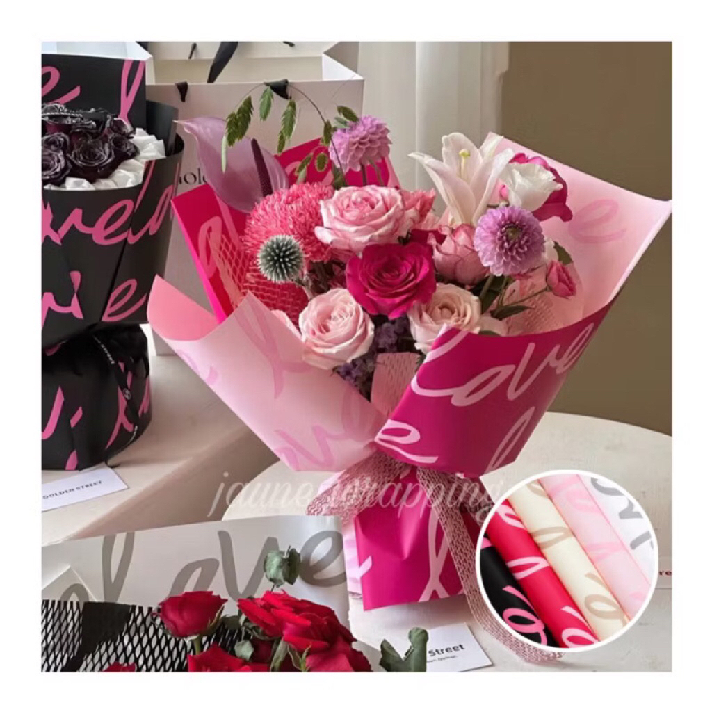 

[1PAK/20LEMBAR] JIA Kertas Buket Bunga Love / Flower Wrapping Paper Cellophane