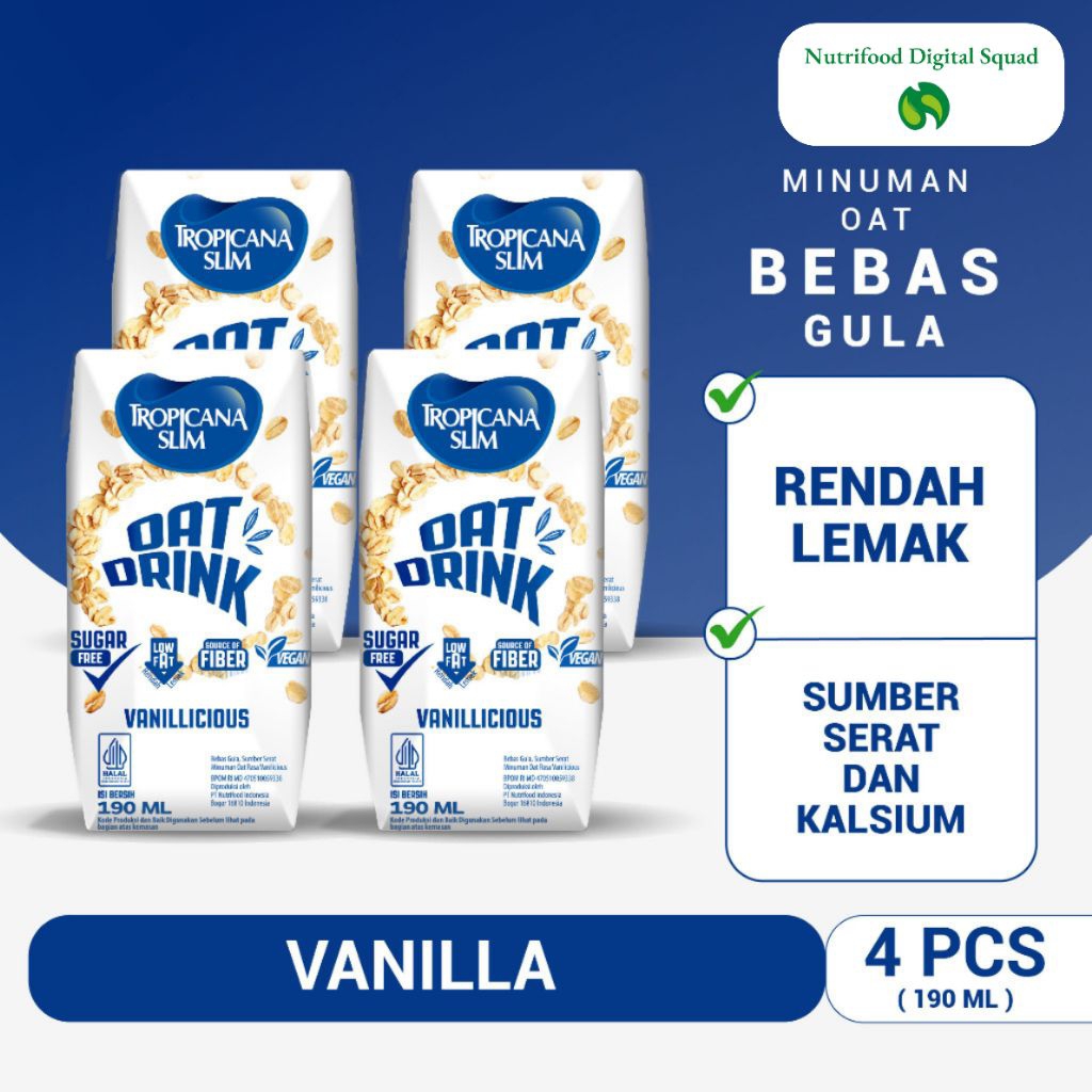 

TropicanaSlim OatDrink Vanilla liciouse 190ml (4pcs)