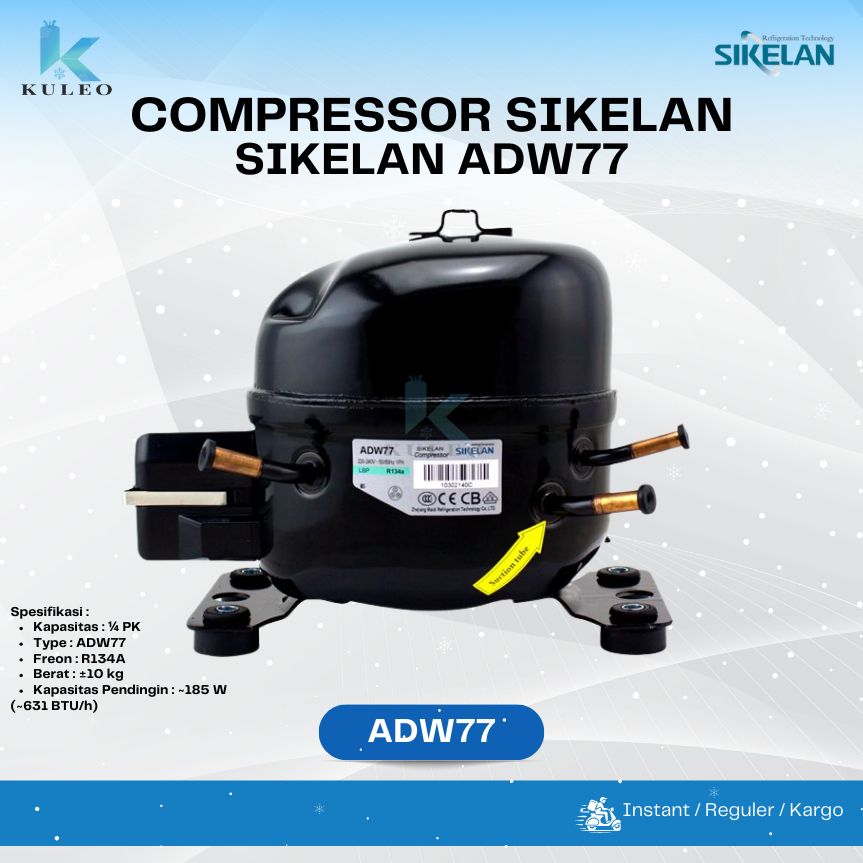 Kompresor Sikelan ADW77 1/4PK - kompresor adw77 sikelan - Kompresor 1/4 PK