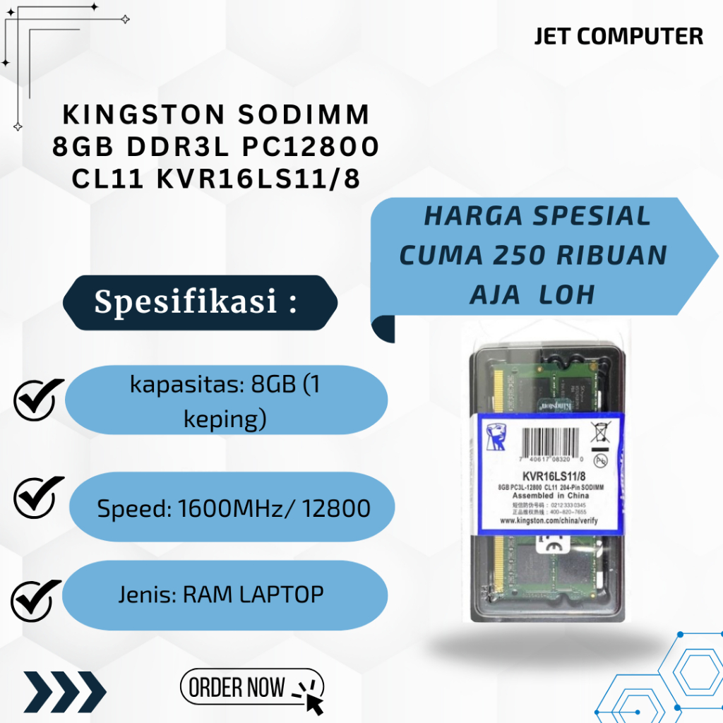 Kingston Sodimm 8GB DDR3L PC12800 CL11 KVR16LS11/8 / Sodimm 8GB