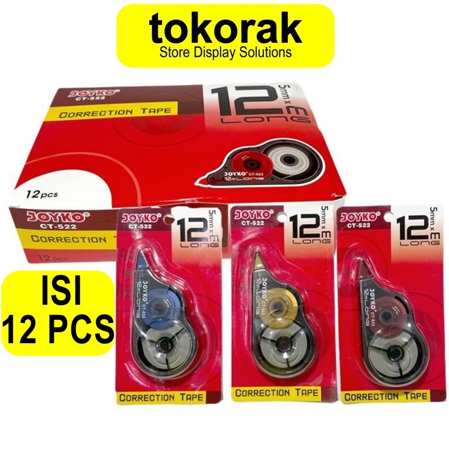 

JOYKO CORRECTION TAPE 12M CT-522 JOYKO 12 M X 5 MM CT522 PITA KOREKSI TIP EX TIPEX ROLL TIPE X ROL ISI 12 PCS