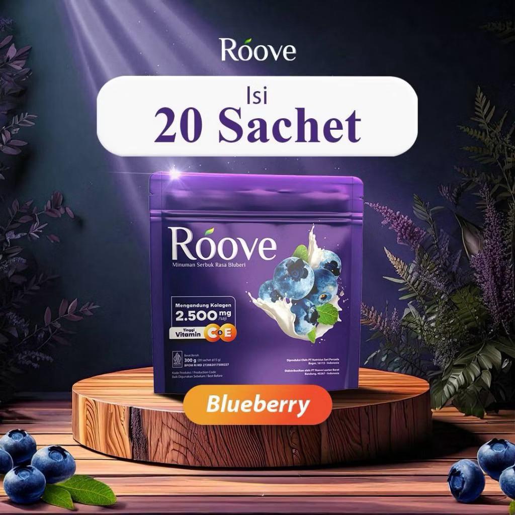 

PROMO TERMURAH!! ROOVE COLLAGEN Blueberry 1 Pouch 20 Sachet Kolagen Sendi Rambut Kecantikan Kulit Glowing