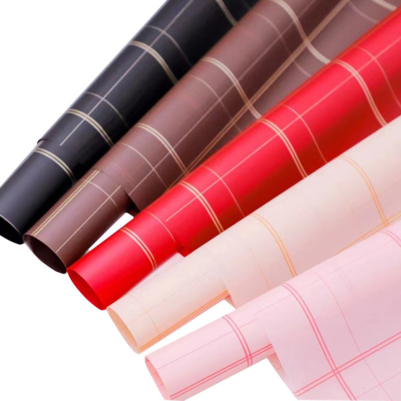 

20 LEMBAR Kertas Buket Bunga Flower Wrapping Motif Garis Kotak Cellophane Paper Florist Waterproof KB6191