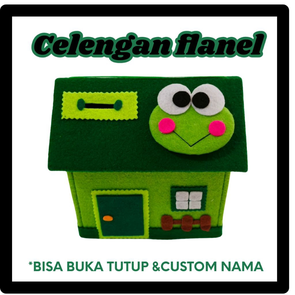 Custom Nama Anak Dan Bisa Buka Tutup Celengan  Tabungan Karakter Lucu Bentuk Rumah Dari Kain Flanel 