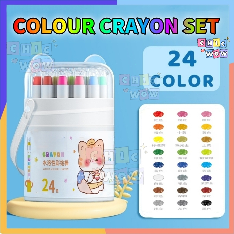 

【24 Warna 】Crayon Putar Washable 24 Warna Tidak ada tangan yang kotor Non Toxic Krayon Anak-anak
