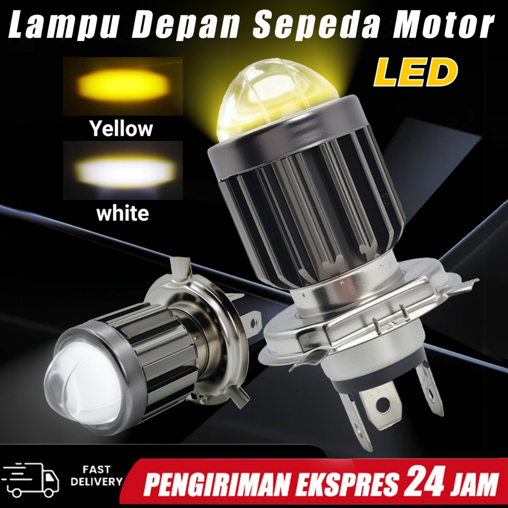Lampu Depan Motor LED H4 Super Terang High Low Beam 10000 Lumens Headlamp Motor 2 Warna Cool Warm Wh