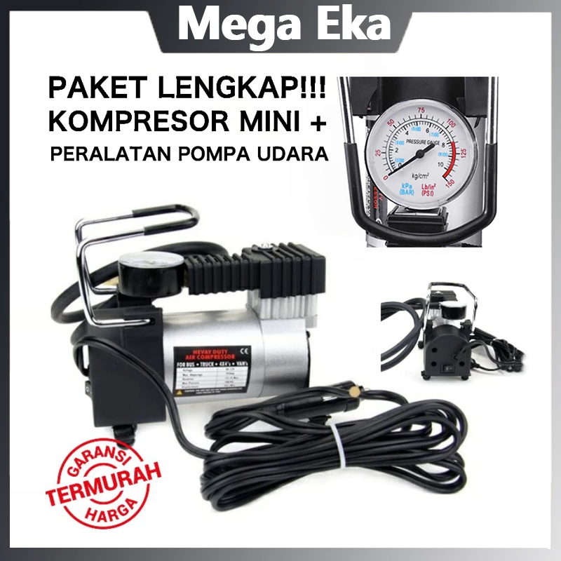 Paket Compressor Mini Listrik Portable Pompa Angin Ban Motor Mobil / Kompresor Mini Cet Heavy