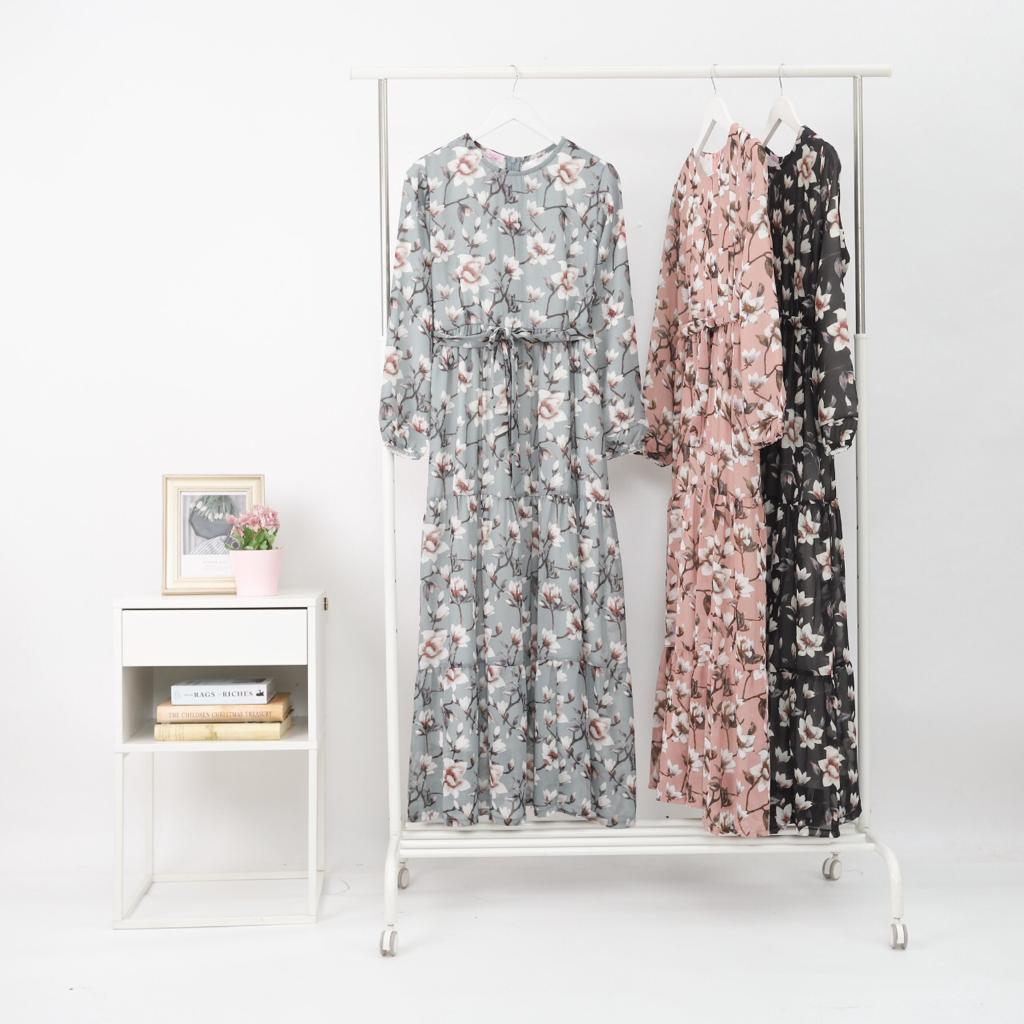 Syalifa Hijab - FLORAL LONG DRESS - Dress Lucu - Dress Cantik - Gamis