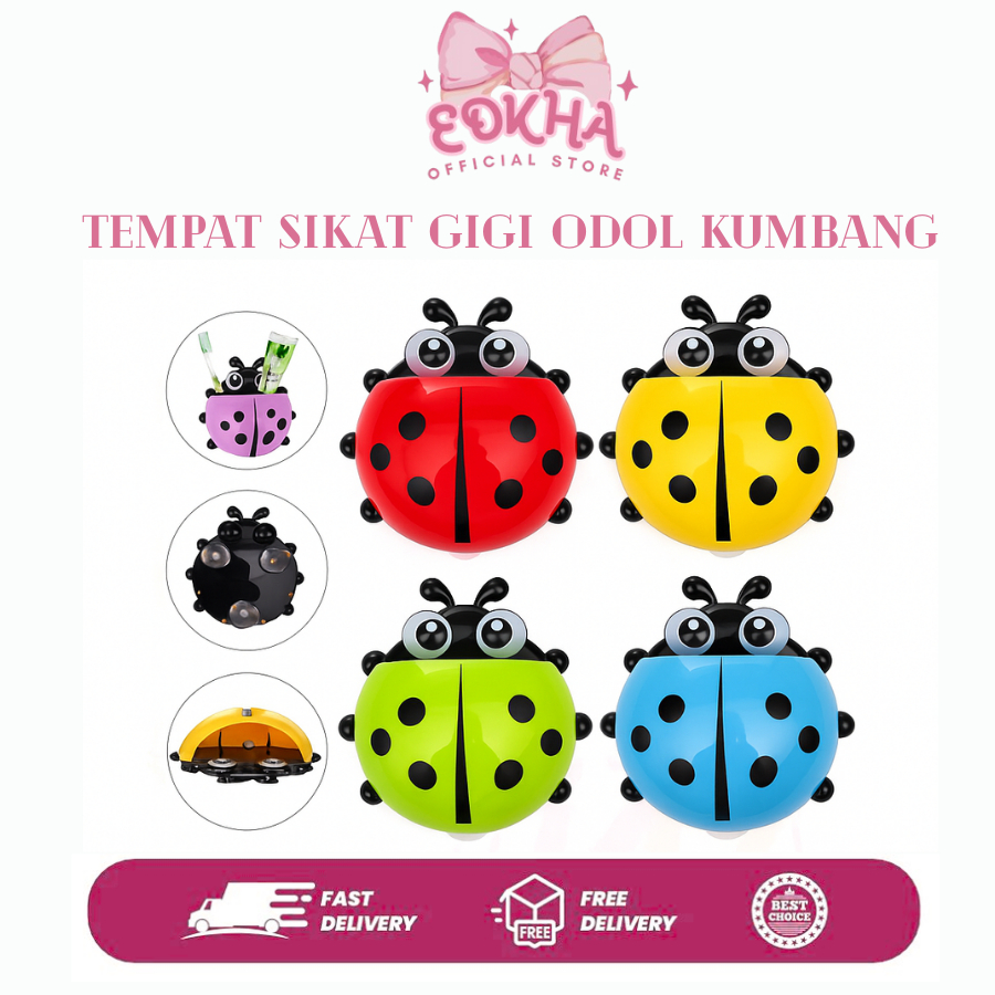 Tempat Sikat Gigi Odol Kumbang Toothbrush Holder Ladybug Tempel Kaca