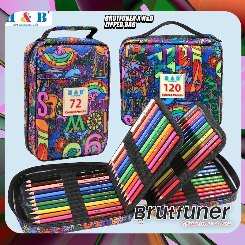 

Brutfuner X H & B Pensil Warna 72 Set & 120 Set Dengan Tas Oily Pencils Zipper Bag