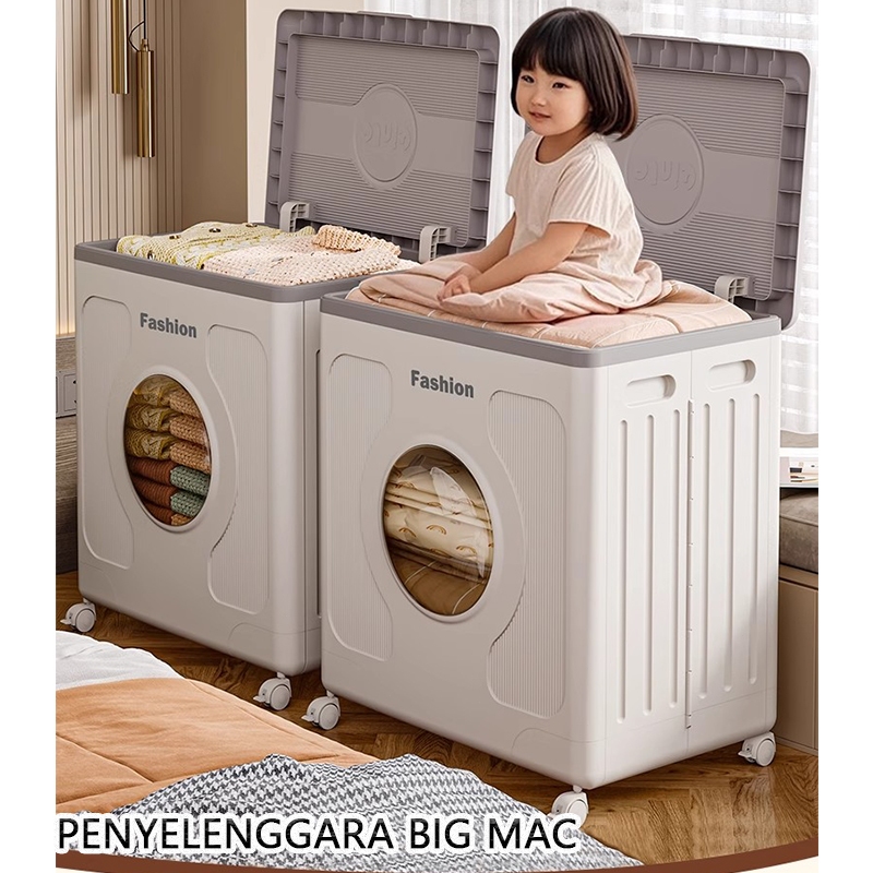 Besar Kotak Plastik Penyimpanan box penyimpanan baju mainan dengan penutup Storage Box di atas roda