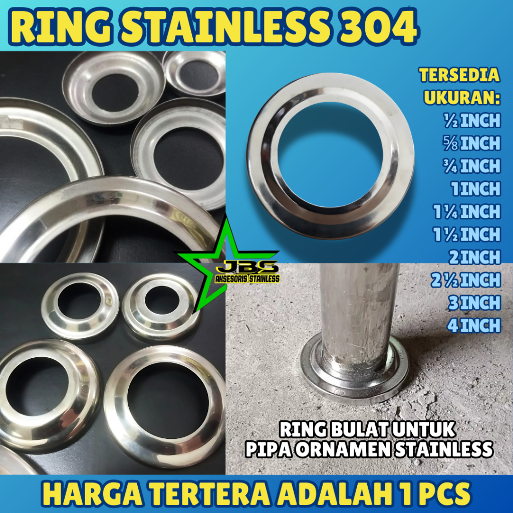 (1/2INCH - 2 1/2INCH) RING BULAT 304 RING PIPA ORNAMEN STAINLESS PENUTUP KAKI PIPA STAINLESS