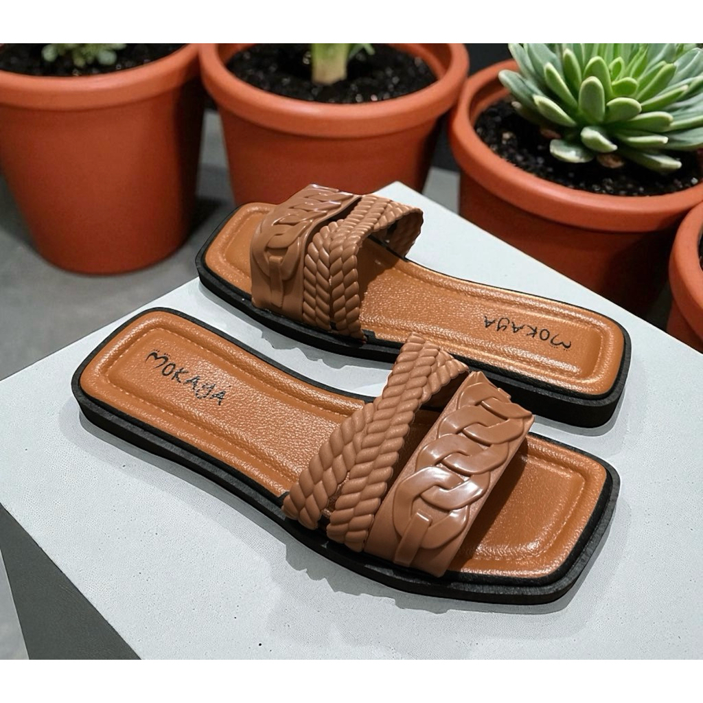 Sandal Kepang Mokaya - Sandal Slop Wanita Terbaru Import Bahan Jelly PCU Antislip