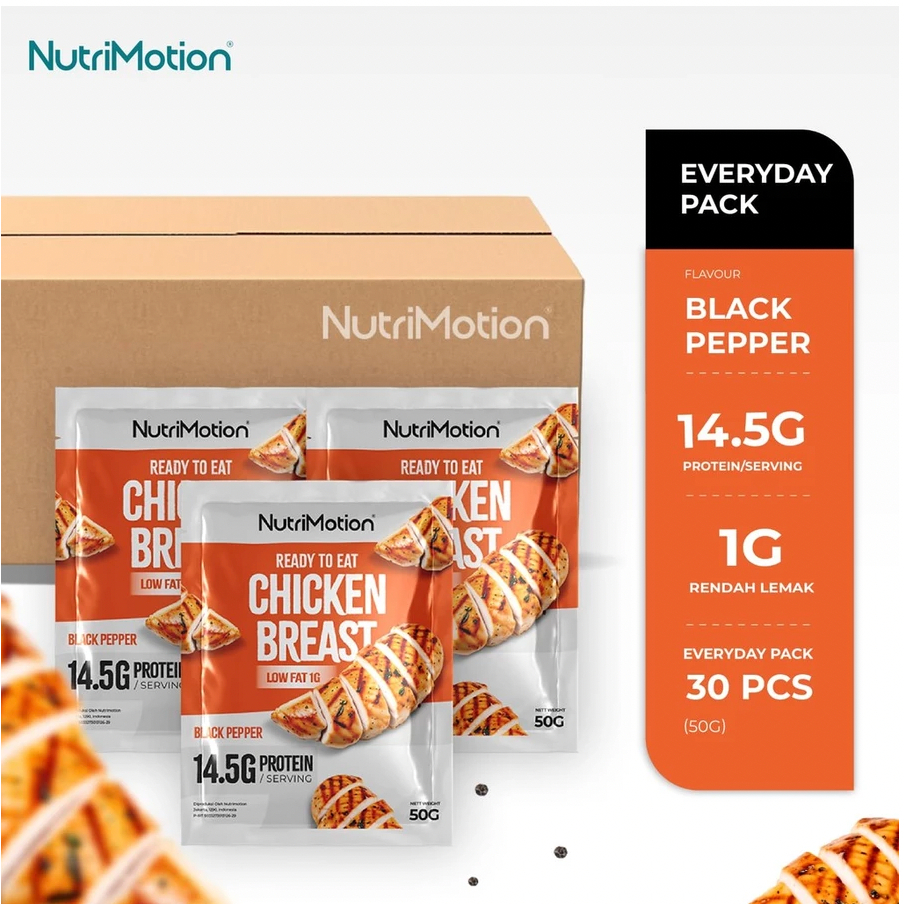 

NutriMotion Ready To Eat Chicken Breast - Black Pepper - High Protein & Low Fat - 30 pcs