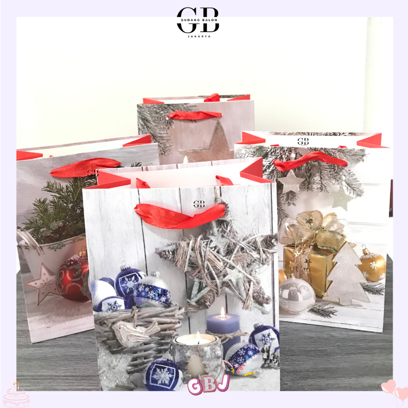 

GBJ - Paper Bag Natal Motif Glitter Warna / Goodie Bag Christmas
