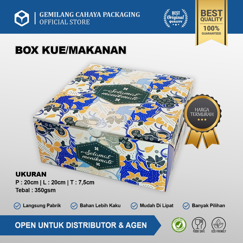 [50 pcs] Box Dus Snack Kue I GS Sukhaku Batik I Duplex Tebal (350 GSM) I Ukuran 20x20x7,5cm
