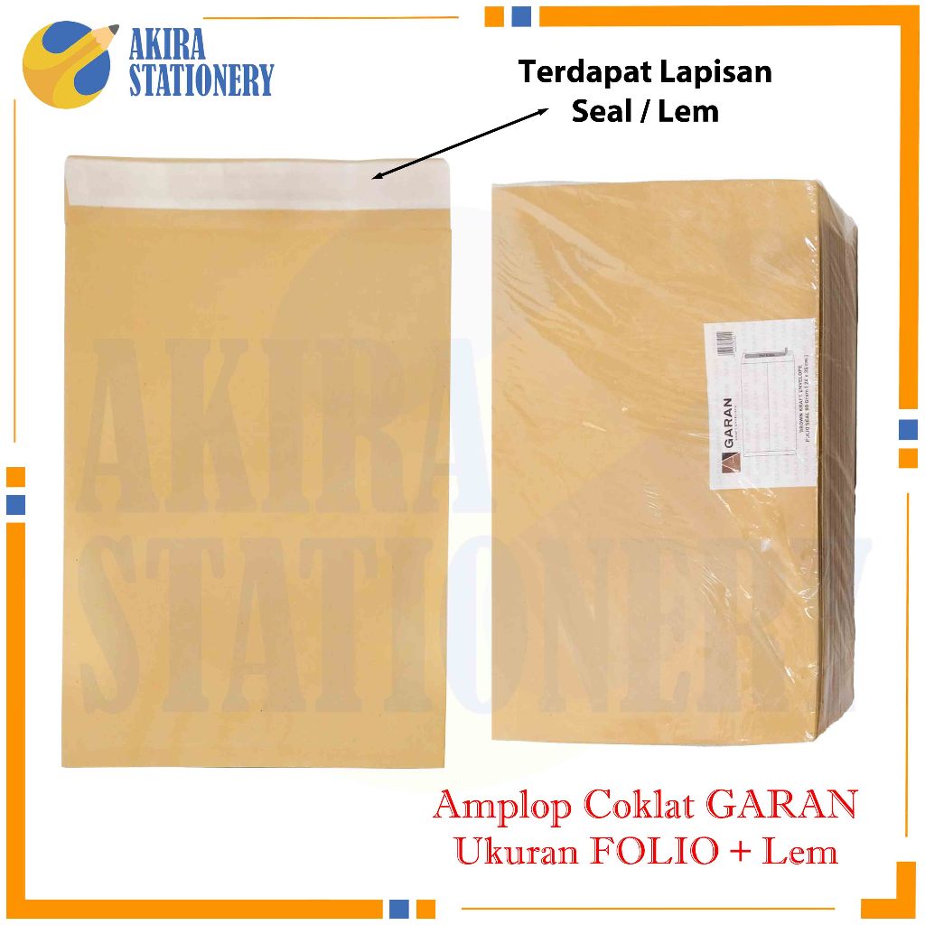 

Amplop Coklat GARAN Folio + Lem / Map Dokumen Kertas Coklat / Amplop Dokumen F4 + Seal 80 Gsm / gram 1 pak isi 100