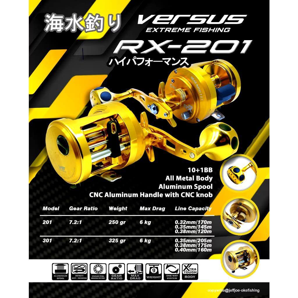Reel OH Versus RX-201 RX-301 – Baitcasting Overhead Full Metal Body 7.2:1