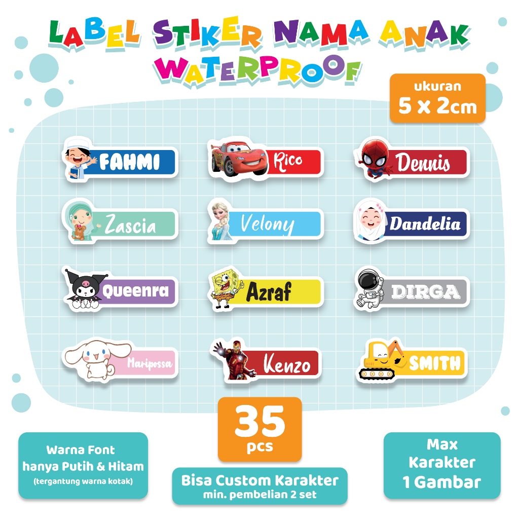 

STIKER LABEL NAMA KARAKTER 5x2CM