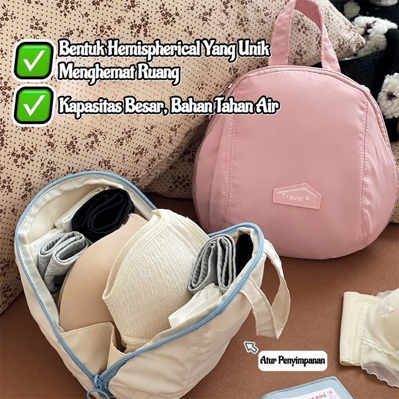✨GRATIS ONGKIR 24JAM⚡ Tas Organizer Pakaian Dalam 3in1 Bentuk Kerang / Kantong Penyimpanan Bra, Cela