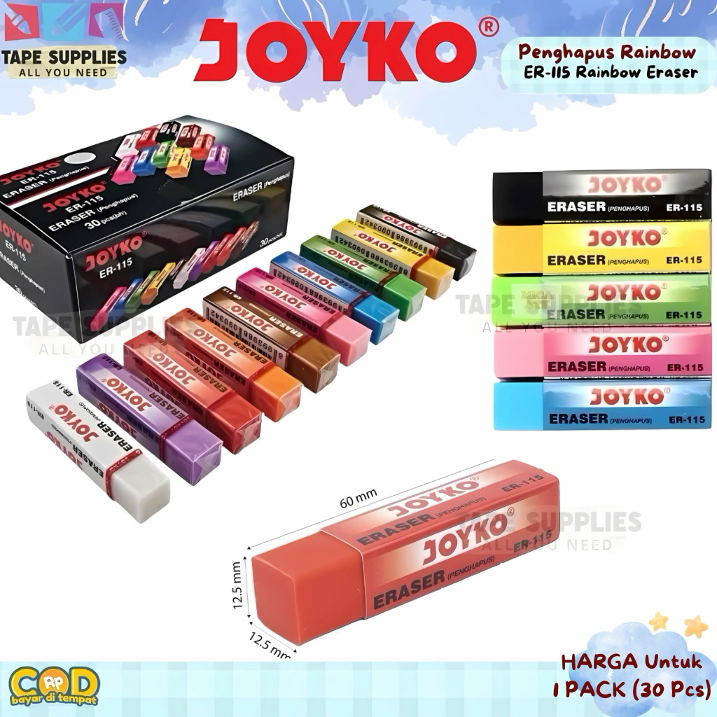 

(1 BOX 30 PCS) Joyko Penghapus ER-115 Rainbow Eraser Warna-Warni Sekolah Kantor
