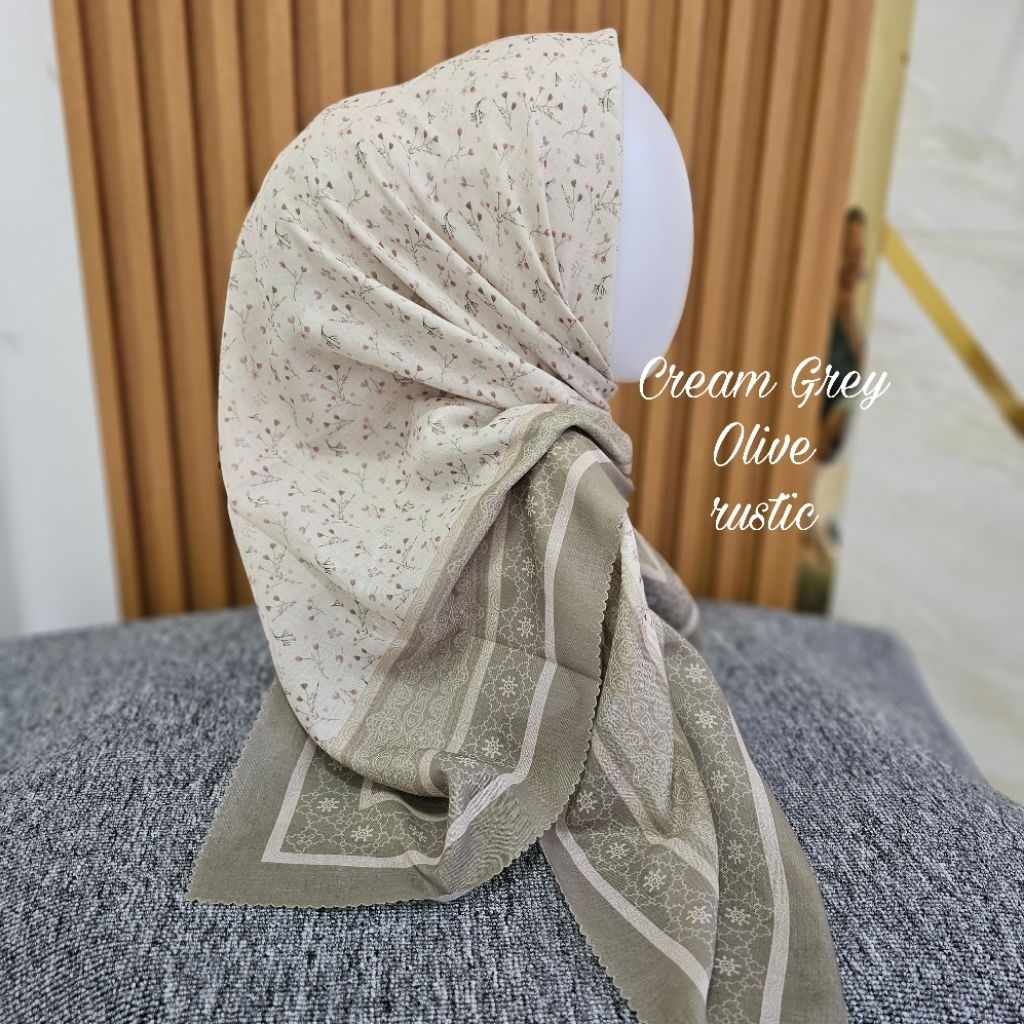 Voal motif cream grey olive rustic/ jilbab motif / voal motif