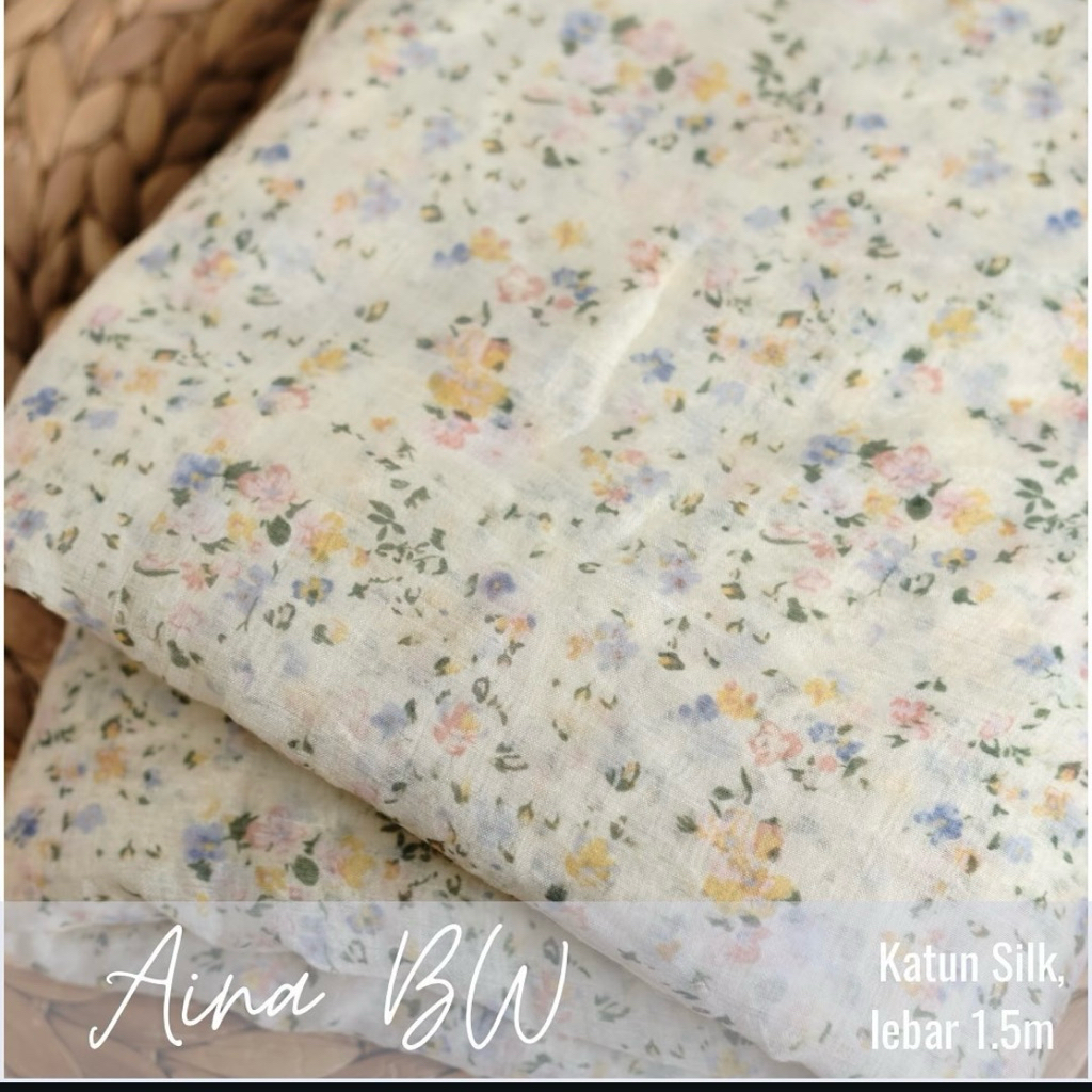 kain katun silky semi sutra motif bunga