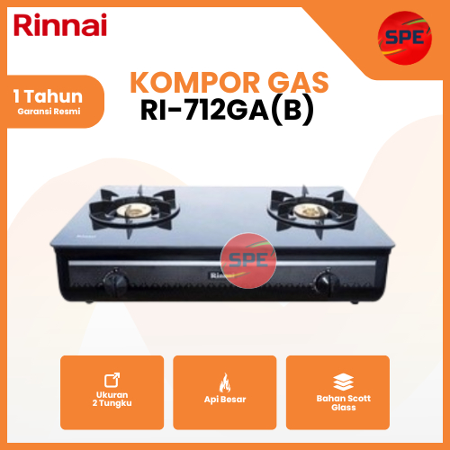 Kompor Gas Rinnai RI-712GA(B) - Kompor Gas 2 Tungku ( garansi resmi medan)