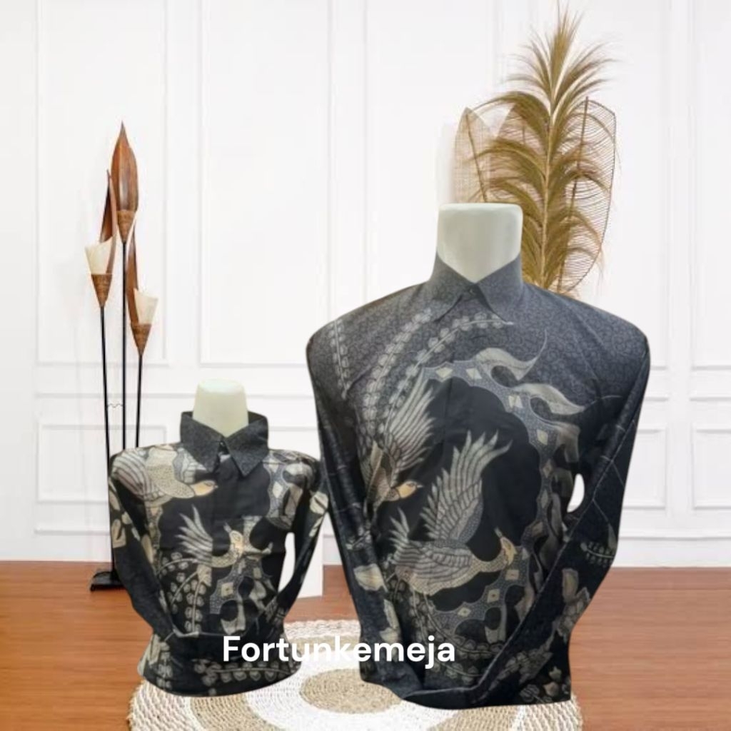 Batik couple ayah anak hitam lengan panjang-batik seragam ayah anak-batik hitam lengan panjang