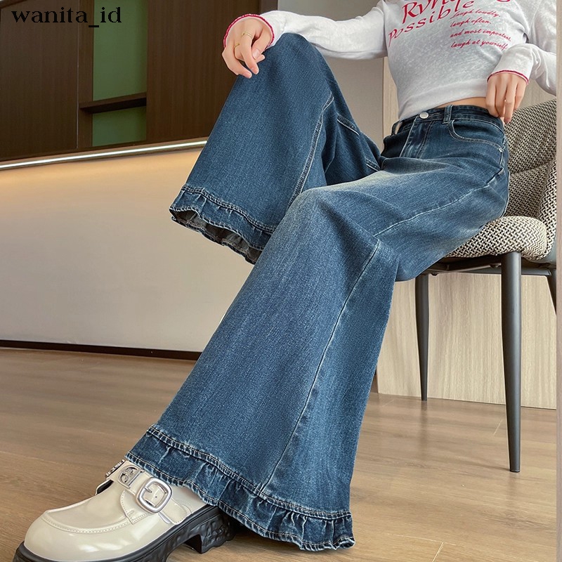 [ wanita_id ] Celana  Cutbray Jeans Panjang Wanita Celana Pinggang Tinggi Celana Kulot Jeans Putih O