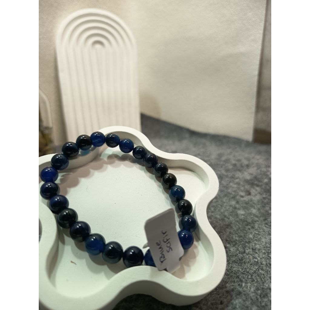 Blue safir gelang batu asli ukuran 6,8 mm