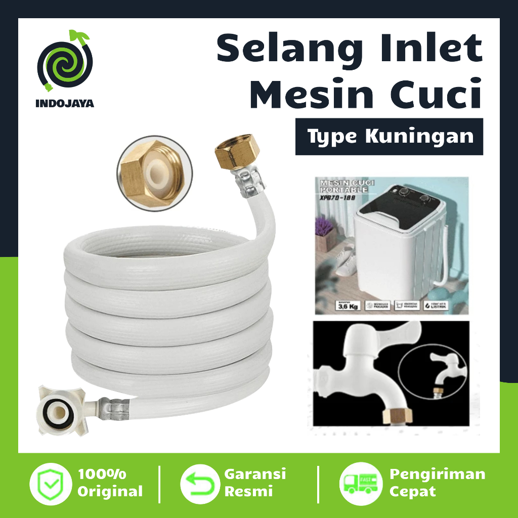 SELANG INDO JAYA Selang Mesin Cuci Inlet Ujung Kuningan 5 Meter Drat 5/8 Sambungan Keran AIr  Washin