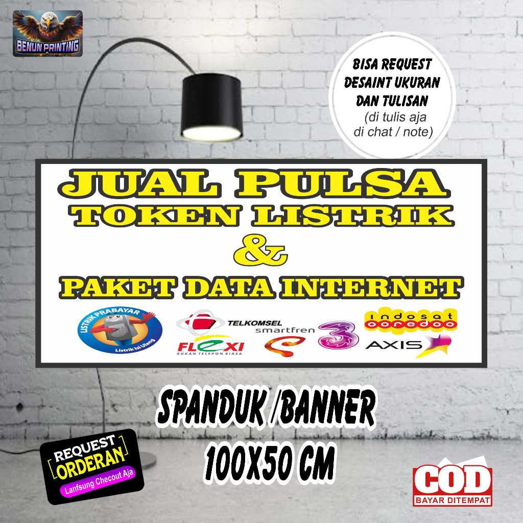 Spanduk Banner Jual Pulsa Custom Free Desain & Ukuran 100x50