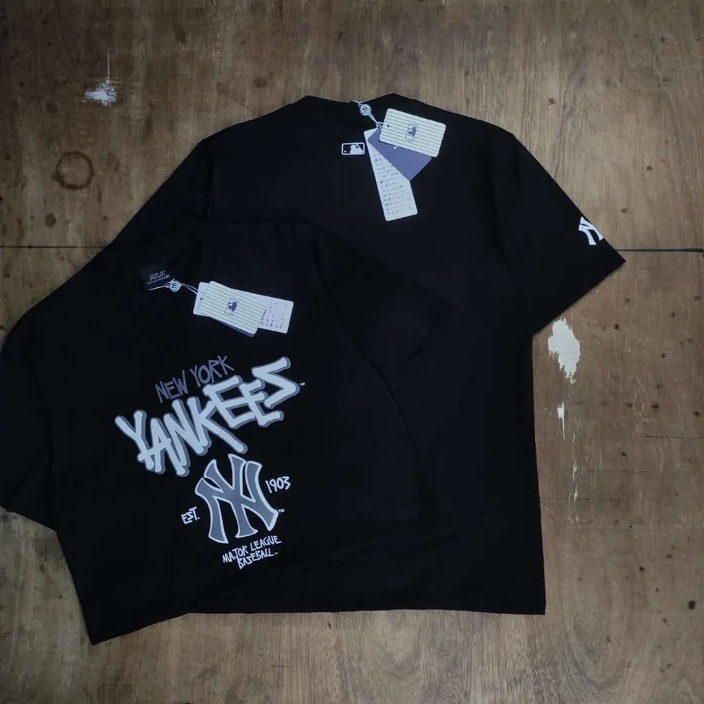 KAOS OVERSIZE MLB NEWYORK FONT LOGO BASIC GRAFITY BLOCK PRINTED BLCAK TEES BESTSELLER