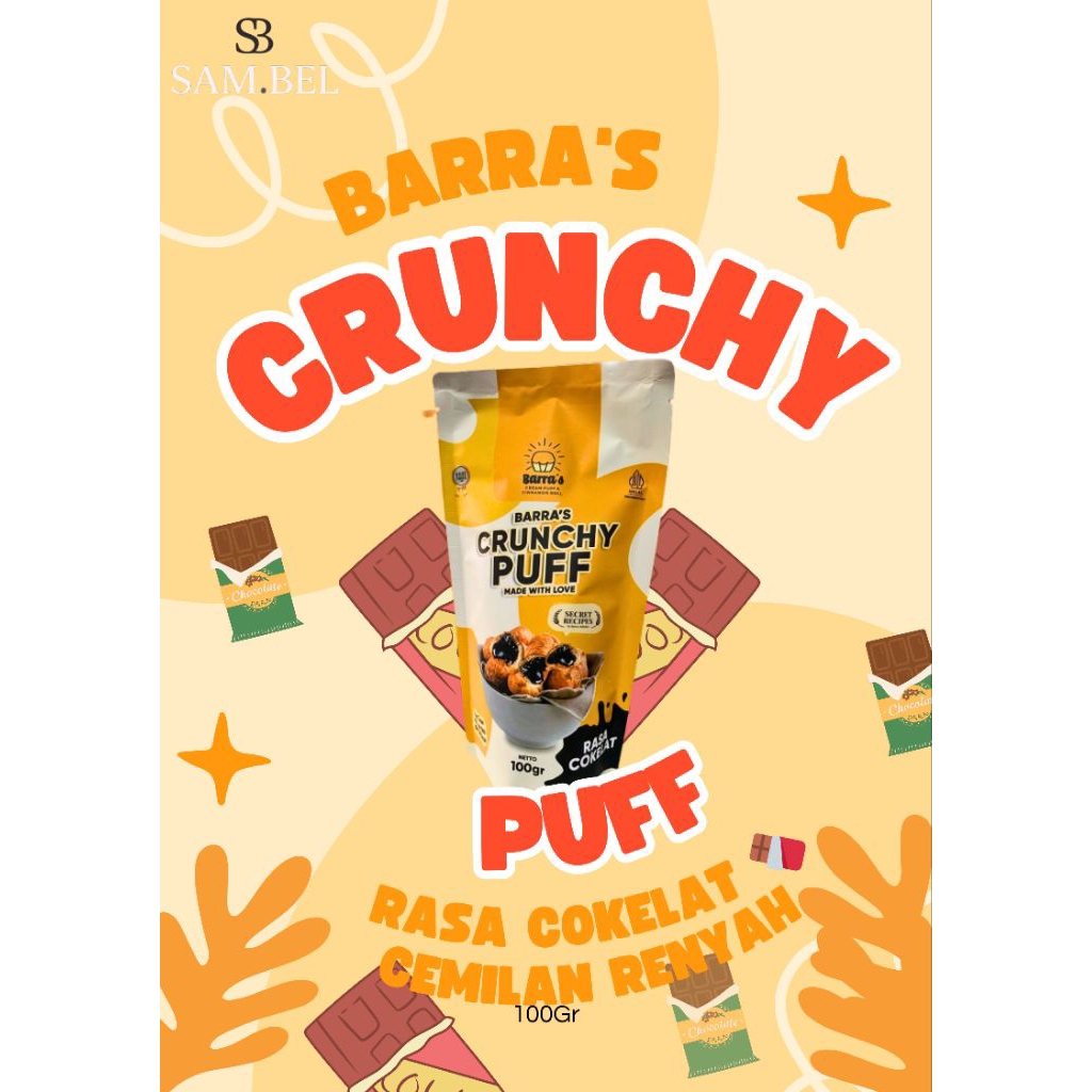

100g - Barra’s Crunchy Puff – Camilan Puff Renyah Isi Cokelat