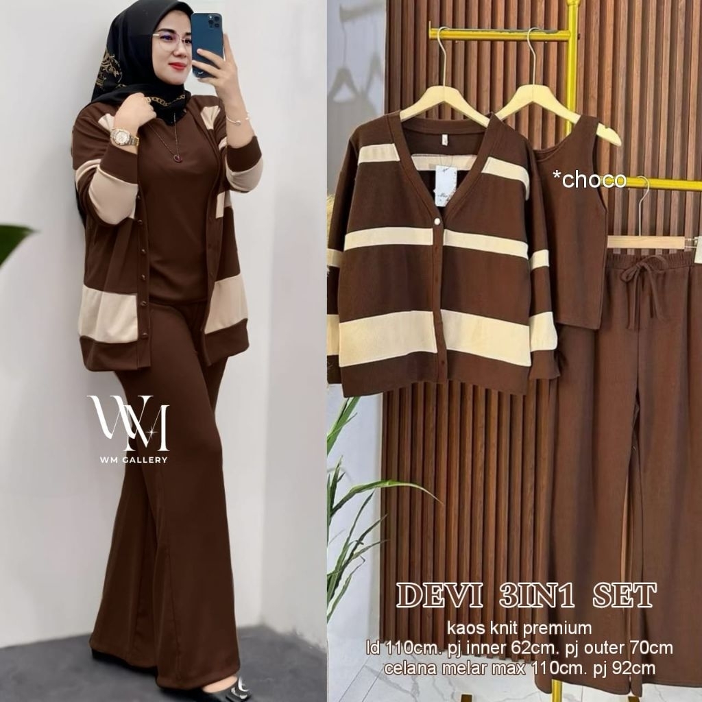 devi setelan dress outer knit ori w&w gamis rajut import gamis kaos cardigan knit one set murah dres