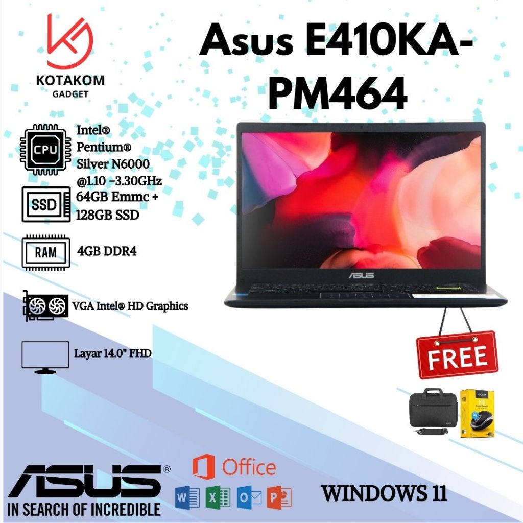 PROMO LAPTOP ASUS 3JUTAAN  E410KA-PM464 Intel Pentium Silver RAM4GB windows11