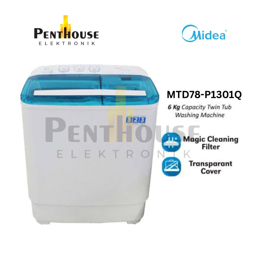 Midea Mesin Cuci 2 Tabung 6KG MTD 78 P-1301Q / MTD78 P1301Q / MTD78 Twin Tub