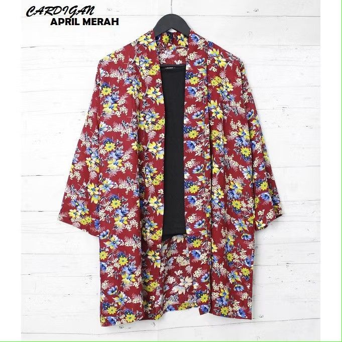 Fortklass - Cardigan Outer Bunga Merah Maroon