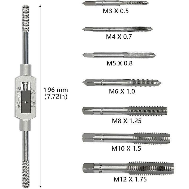Set Hand Tap M3-M12 Senai Drat Derat Ulir Baut 8pcs Alat Pembuat Drat Baut 5/6/810/12/14/17MM