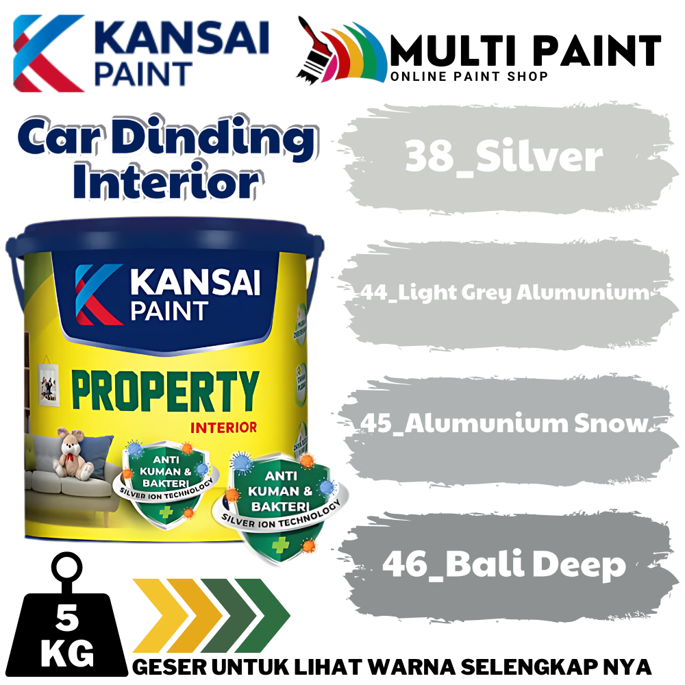 KANSAI PROPERTY INTERIOR 5KG ABU ABU CAT TEMBOK DALAM RUANGAN WARNA ABU ABU 5KG