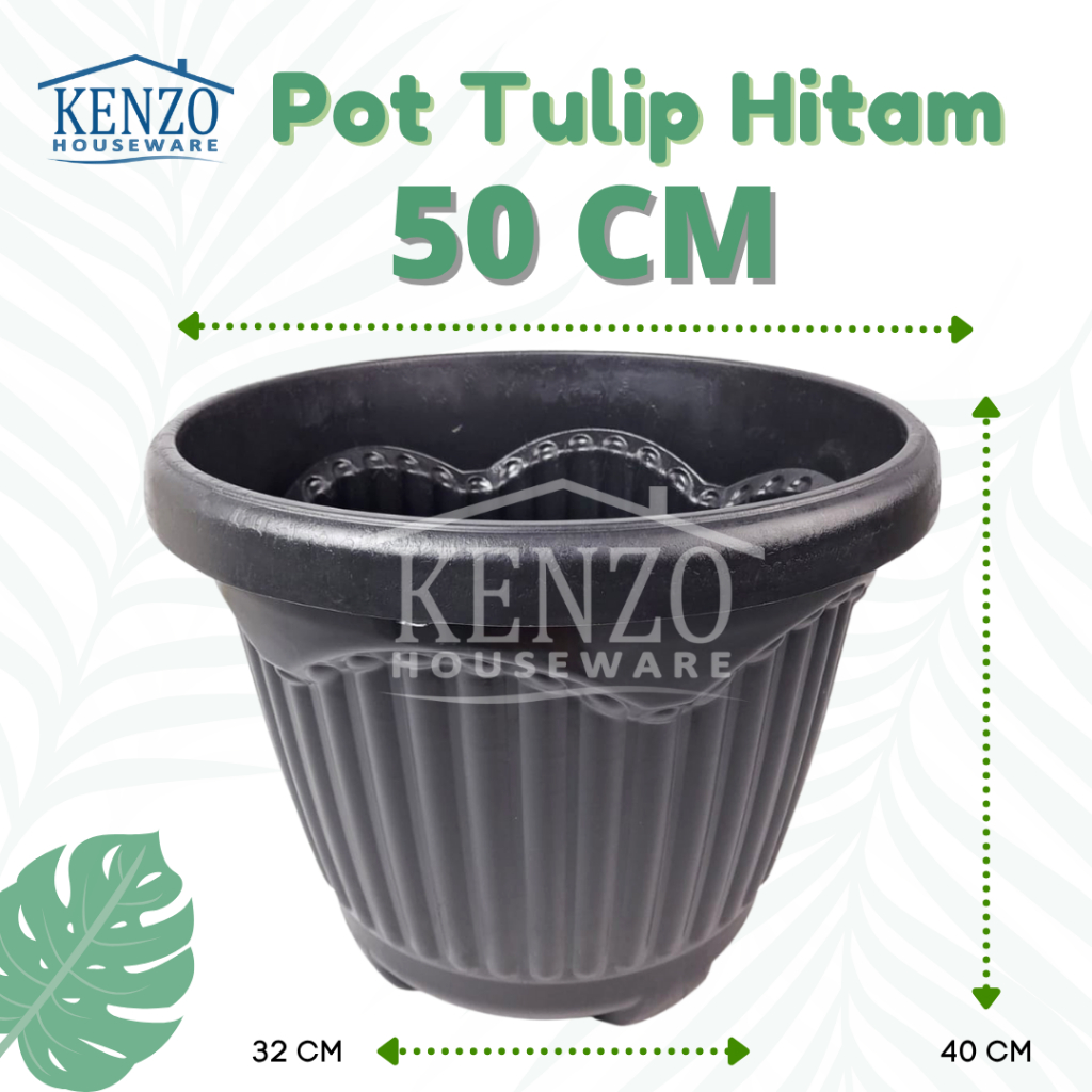 Pot Tulip 50 CM Hitam TABITHA Pot Tanaman Hias Pot Bunga JUMBO BESAR Bulat Plastik