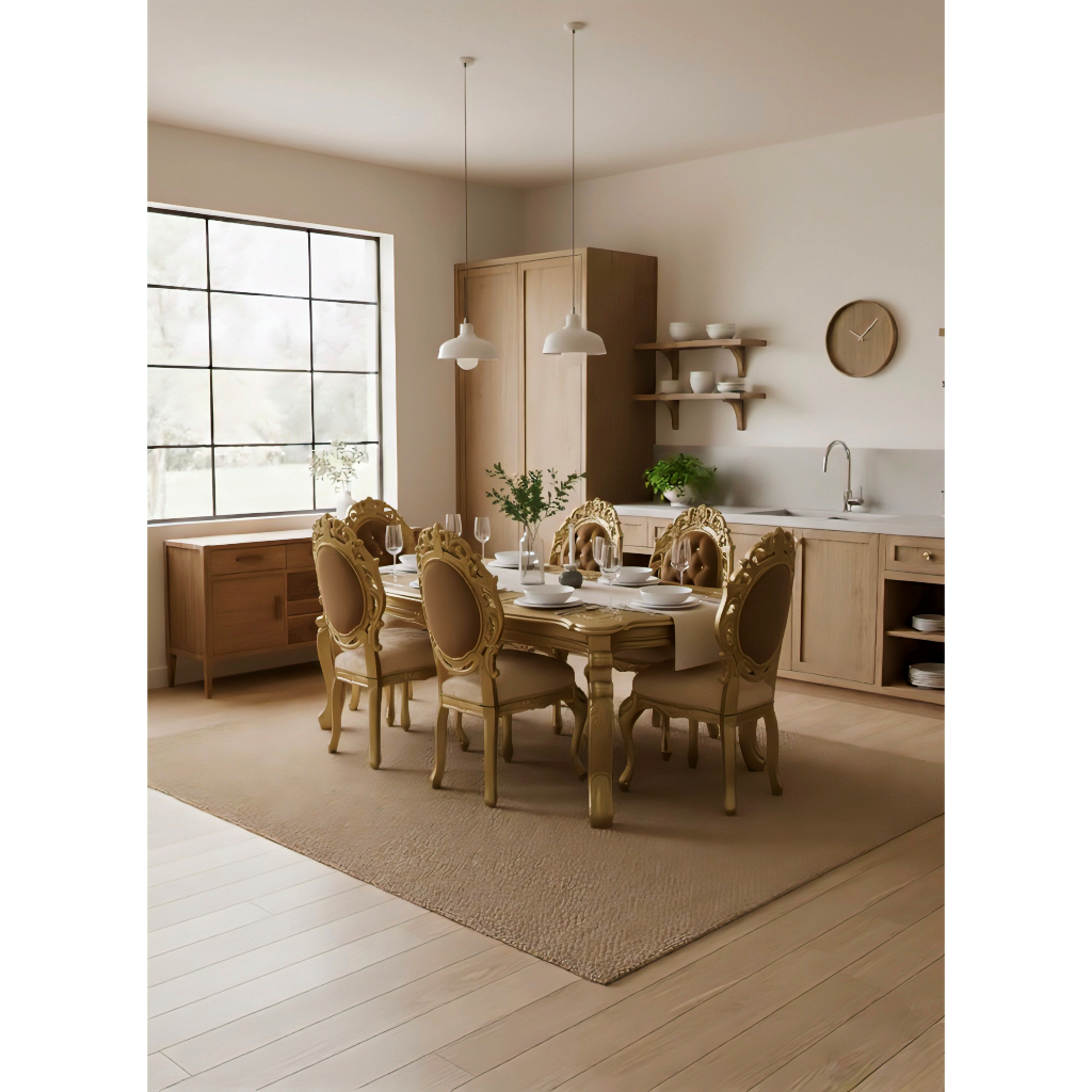 MEJA MAKAN JATI KURSI 6 ROSE - GRATIS ONGKIR WILAYAH BANDAR LAMPUNG