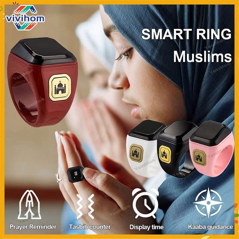 Cincin Tasbih Zikr Ring LED Display Muslim Smart Ring Penghitung Doa Elektronik Bluetooth Ring
