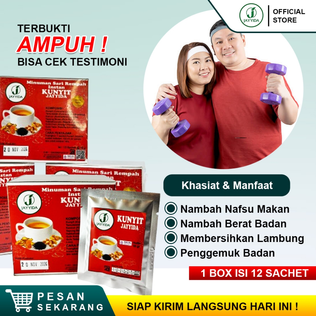 

Jamu Herbal Penggemuk Badan Penambah Berat Badan Dewasa Jayyida Kunyit 1 Box 12 Sachet