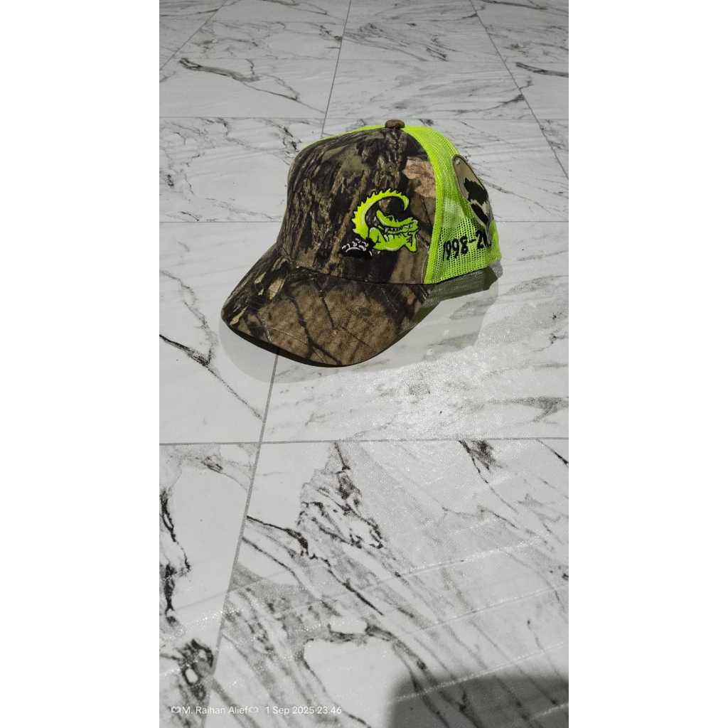 Topi Trucker Camo Buaya Neon Hijau | Topi Outdoor Hunting Mossy Oak Realtree Army Snapback