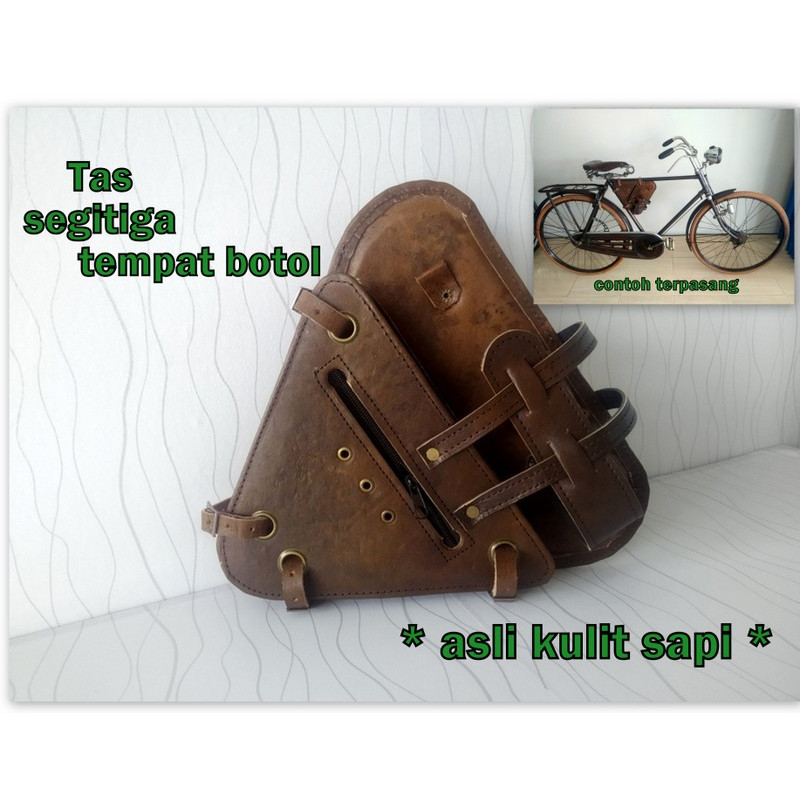 TAS SEGITIGA BOTOL ONTHEL - TAS KULIT BOTOL ONTHEL - TAS SEPEDA ONTHEL KEBO