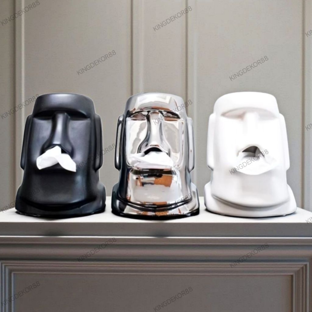 KD88 MOAI | Tempat Tisu Keramik Patung Moai | Tissue Box Hidung Moai Estetik | Hiasan Aksesoris Meja